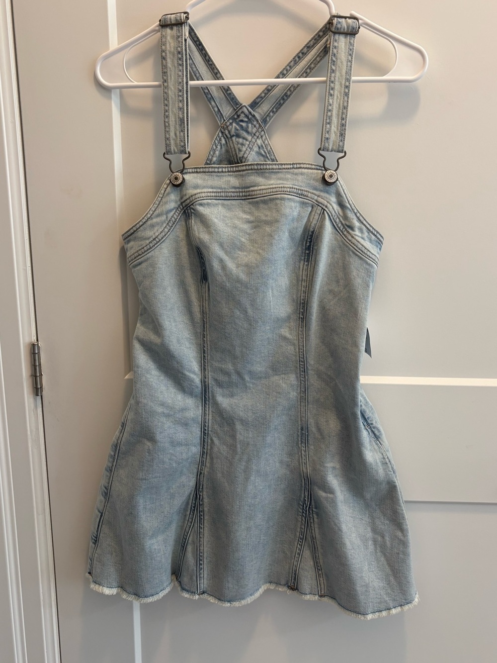 American Eagle Outfitters Light Wash Denim Overall Mini Dress - Picture 2 of 7